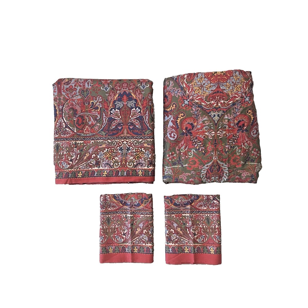 Vtg  Ralph Lauren Galahad 4 Pc QUEEN Sheet Set Fitted Flat 2 Pillowcases
